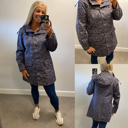 White stuff blue polka dot jacket (detachable hood) size 16