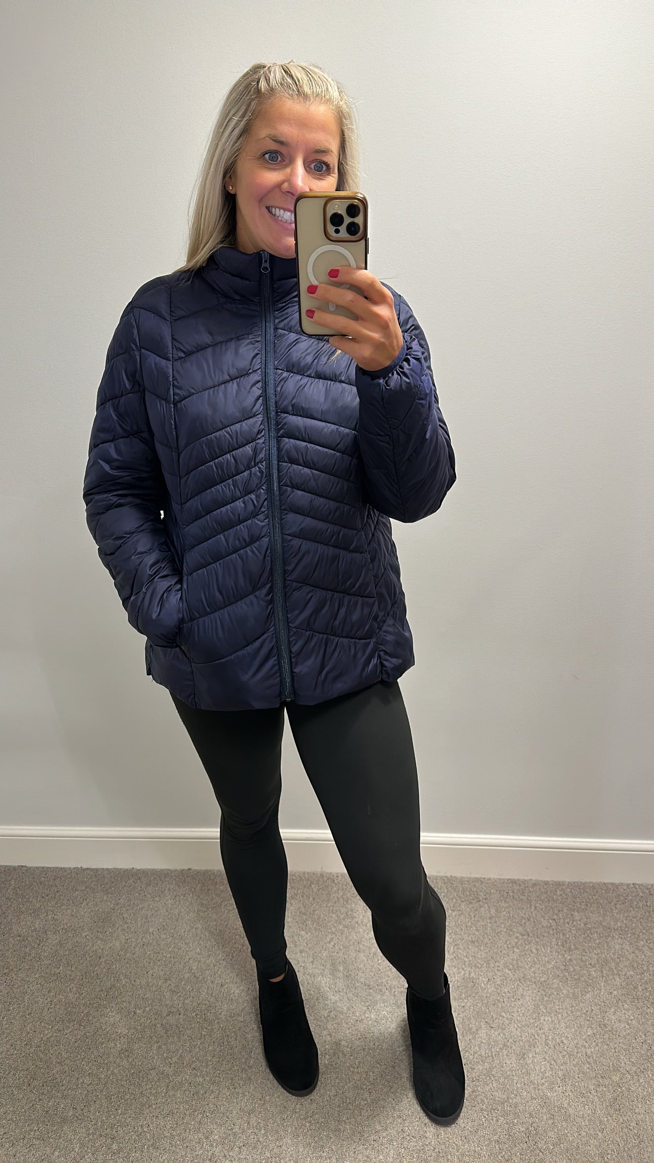 George navy padded jacket size L would fit upto size 16