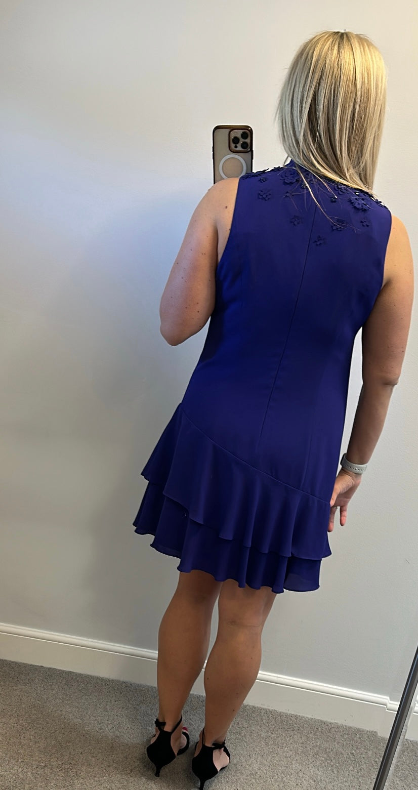 Karen Milne purple chiffon 3D flower dress size 14