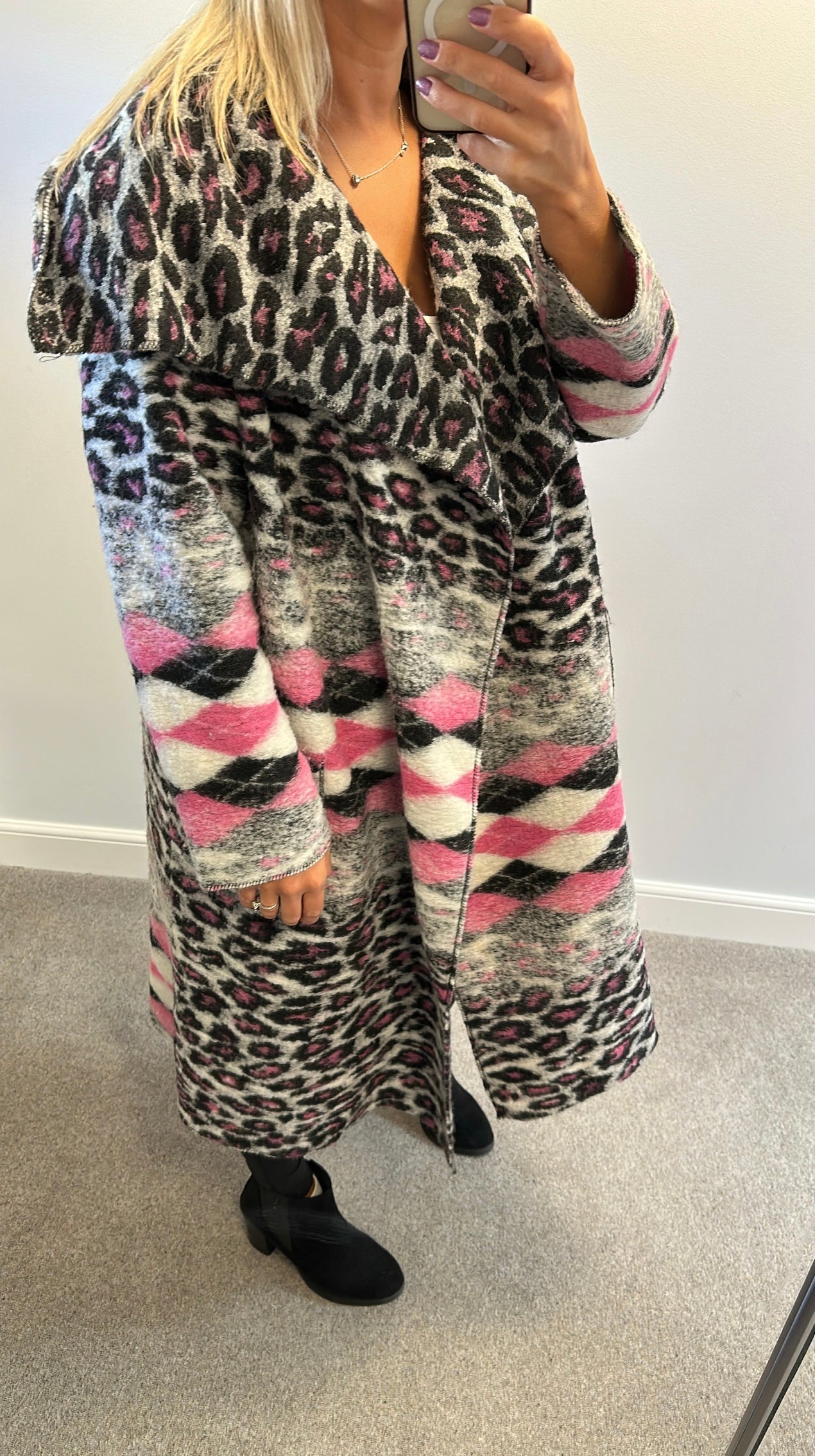 Black / grey / pink print cardigan one size fitting upto size 20