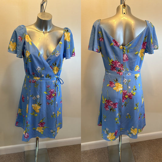 French connection blue print wrap style dress size 12