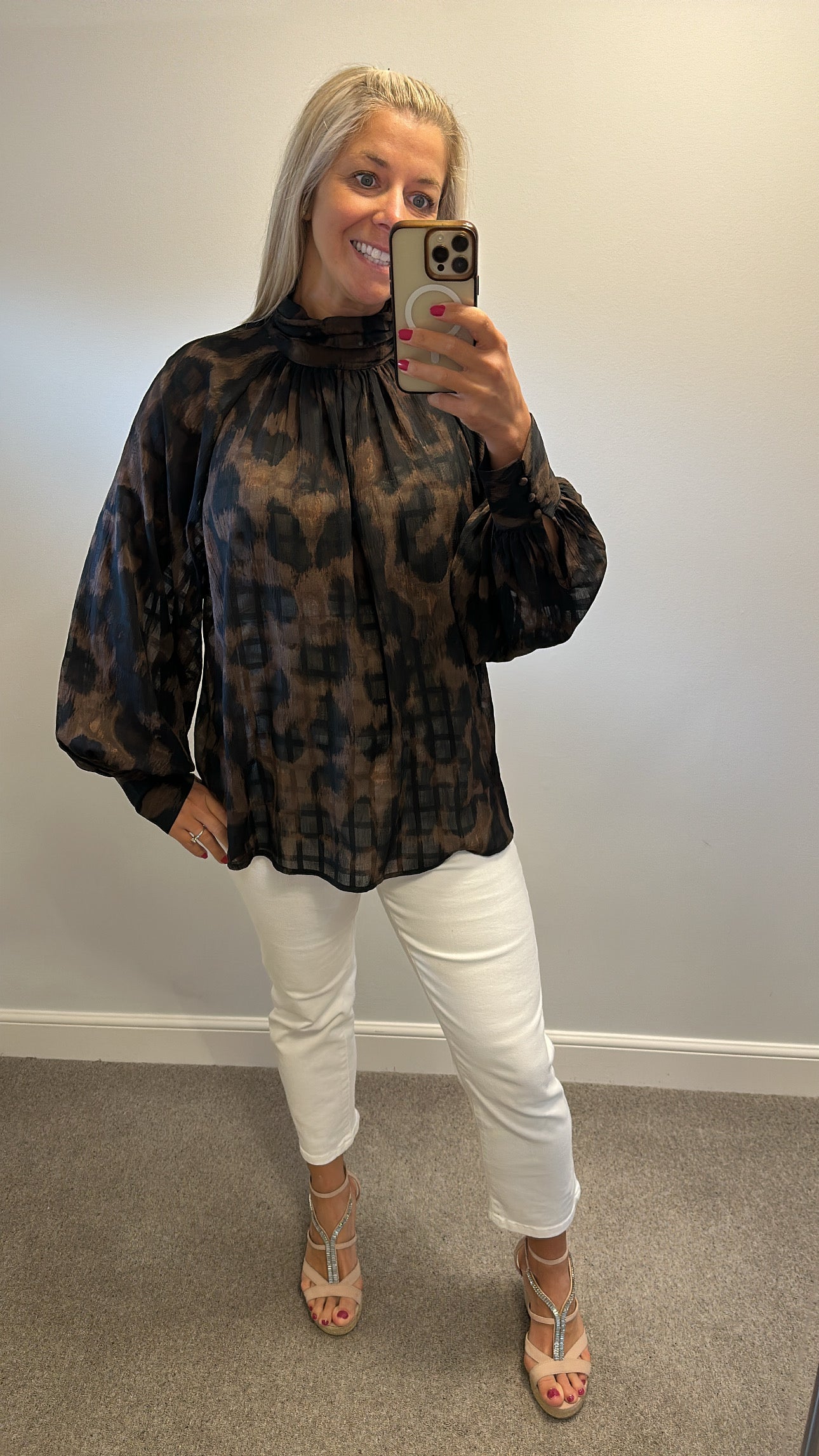 Next Brown print sheer top size 18