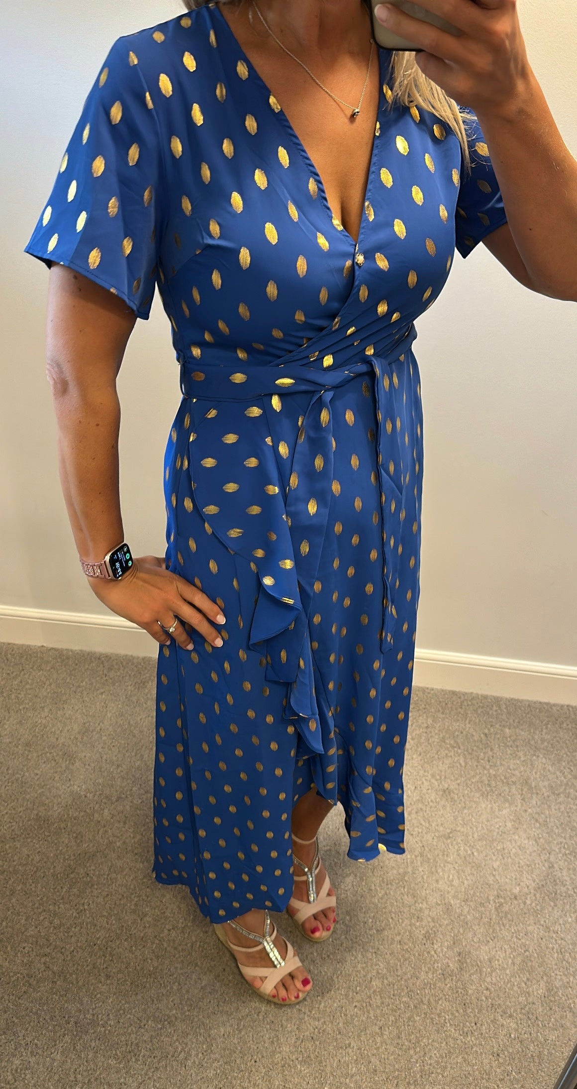 Girl in mind blue and gold print dress size 10