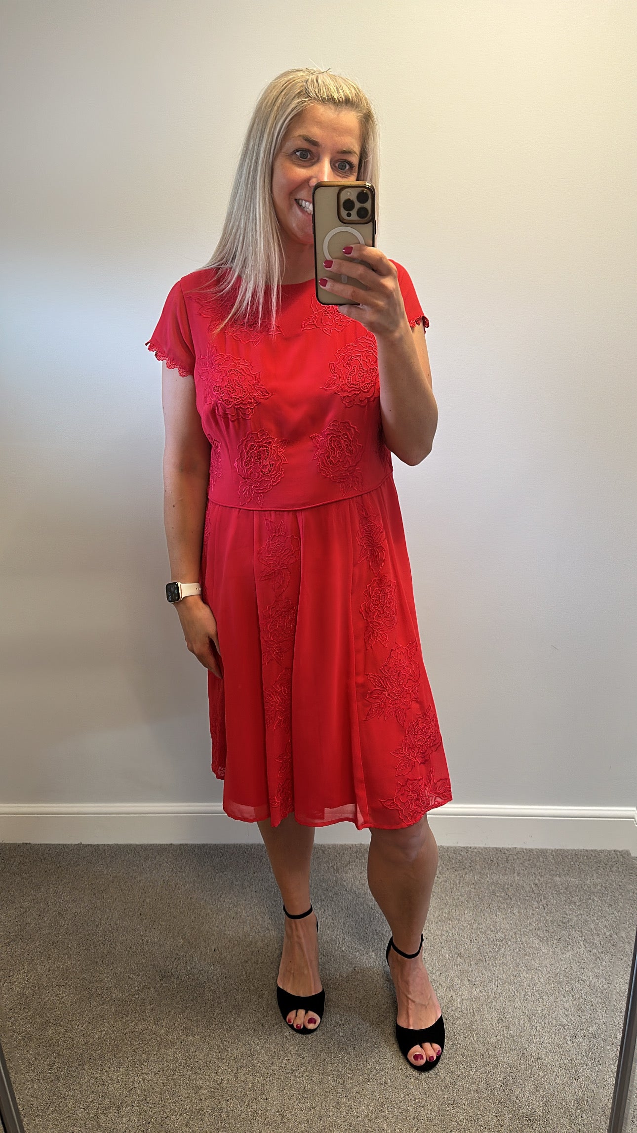 Monsoon pink / red embroidered dress size 18