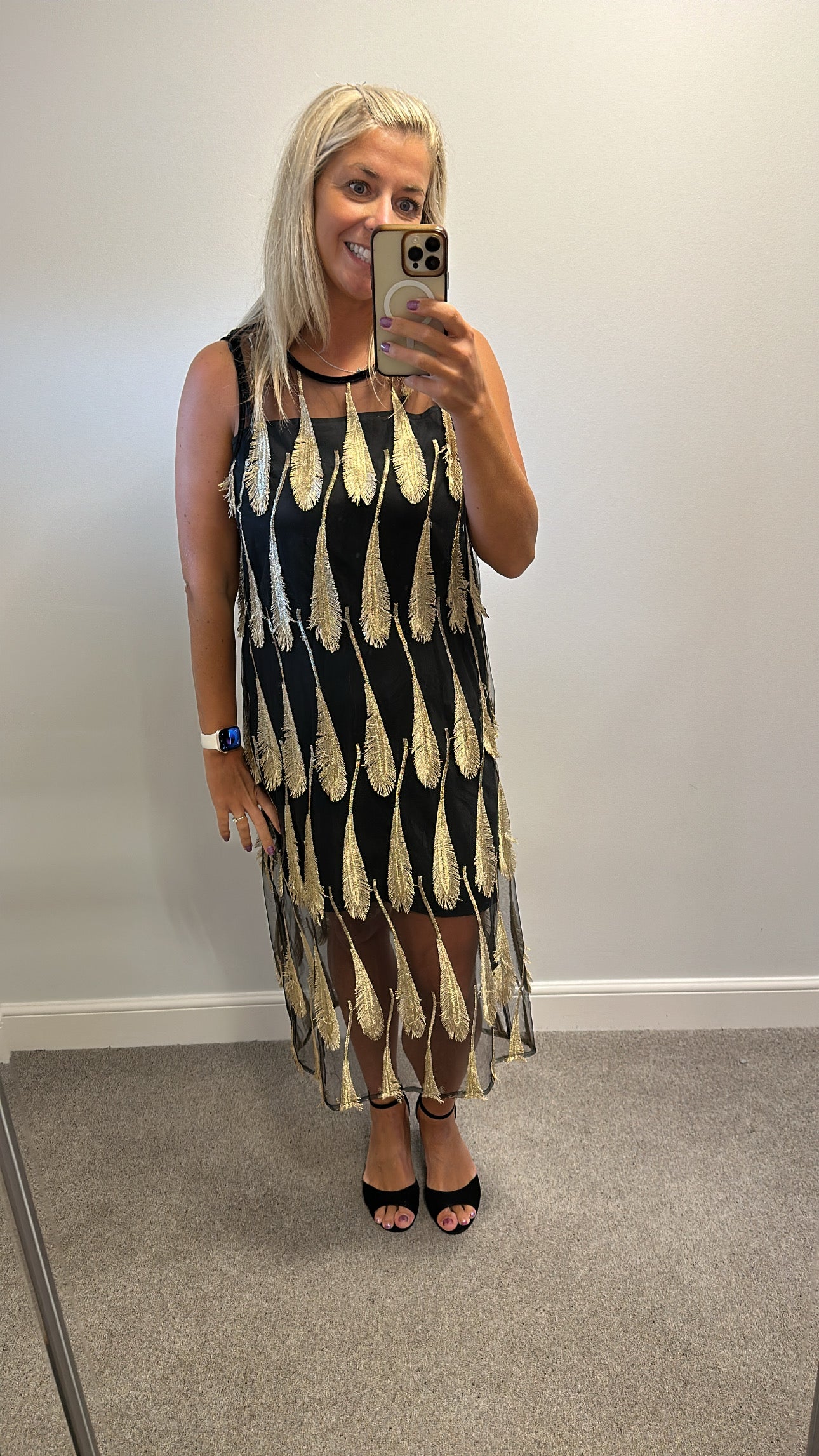 Spotlight by warehouse black and gold leaf dress size 14