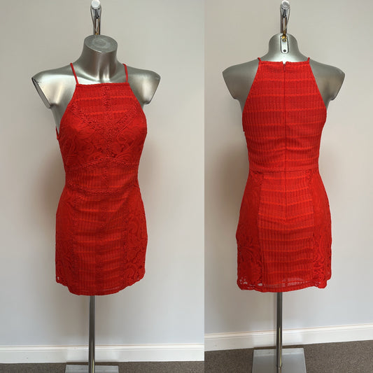 Topshop red lace mini dress size 10