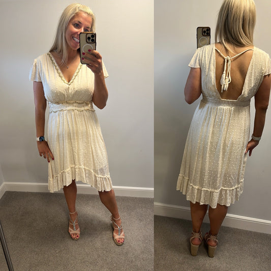 Azara cream and gold summer dress would fit upto size 14