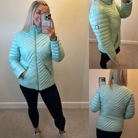 Frandsen real down feather mint green quilted jacket size 12