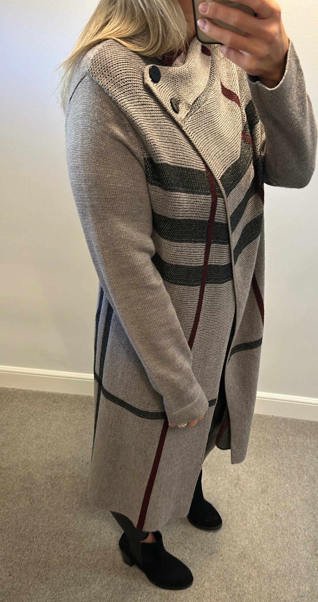 Kaleidoscope taupe check wrap over coat / wool cardigan size 12 but oversized would fit upto size 16
