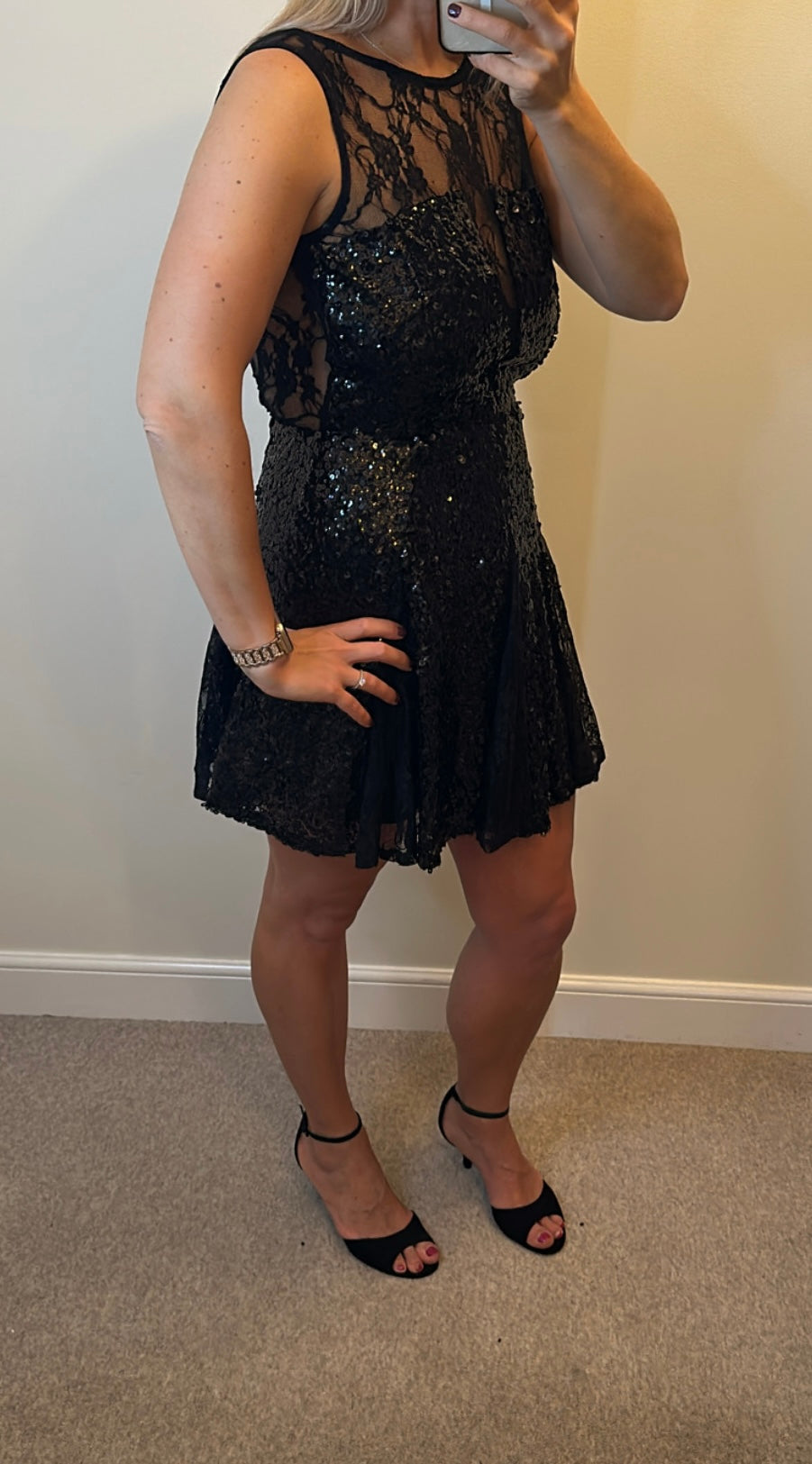 ASOS black sequin lace dress size 10