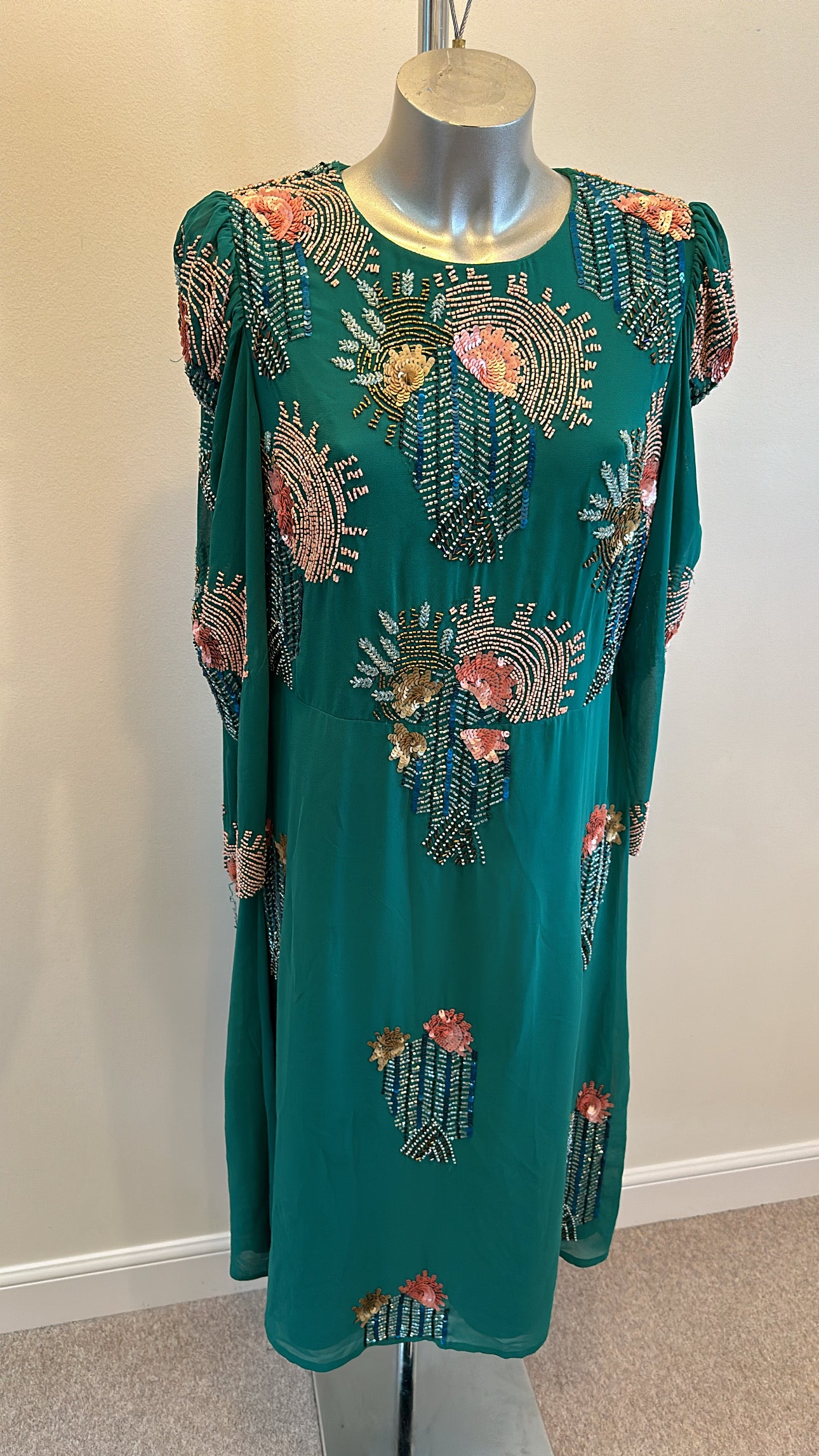 Joanna Hope Emerald green embellished dress size 14