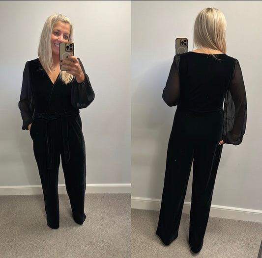 White label black velvet jumpsuit size 10