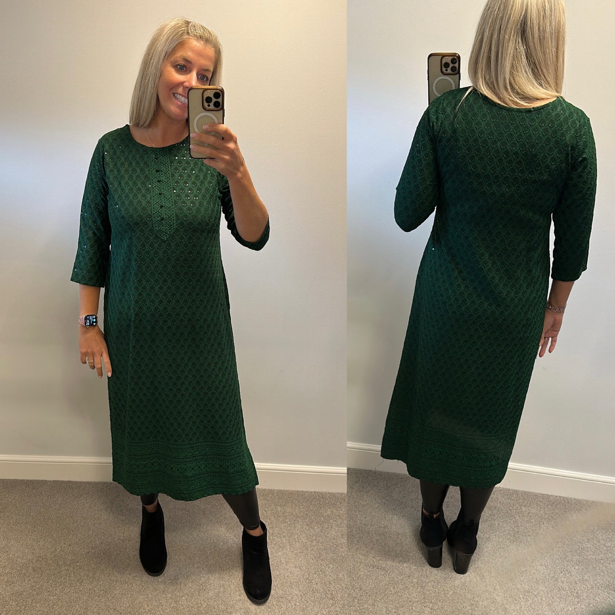 Green sequin dress / top with side splits size XL (small made would fit upto size 14)