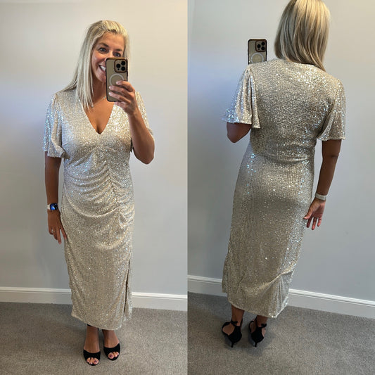 River island champagne gold  sequin dress size 14