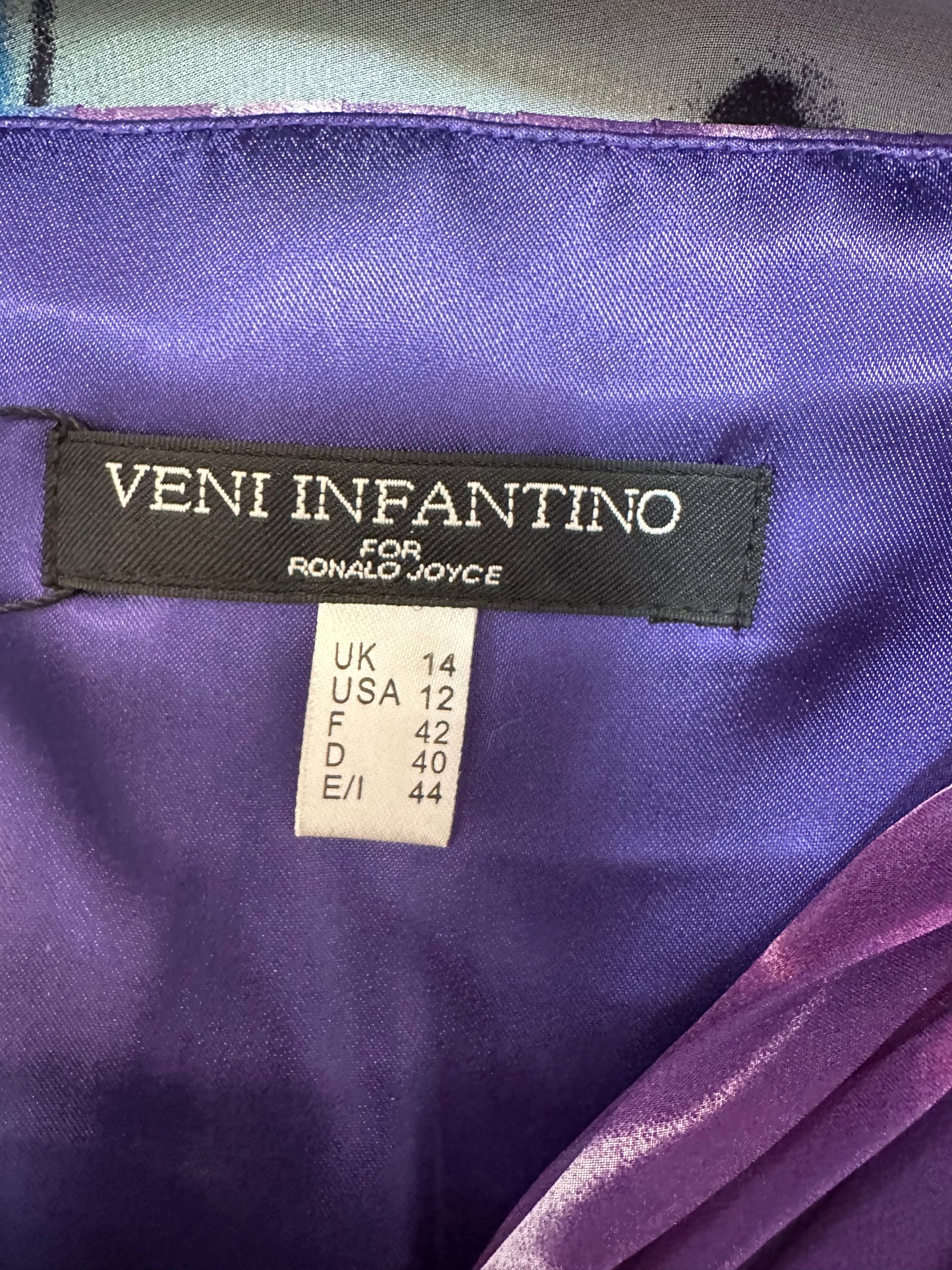 Veni Infantino purple abstract print dress with embellished jewels small size 14