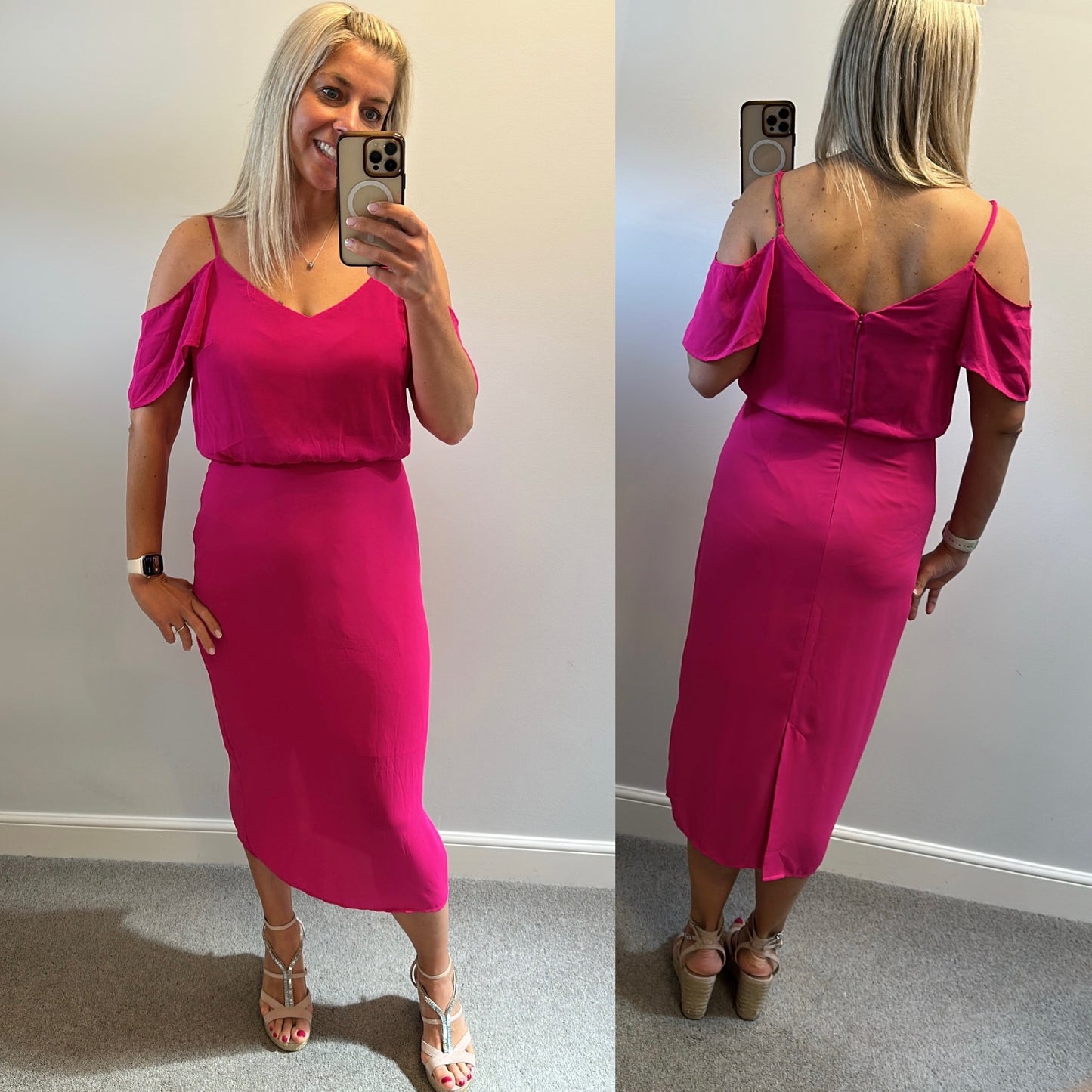 Oasis pink midi dress size 12