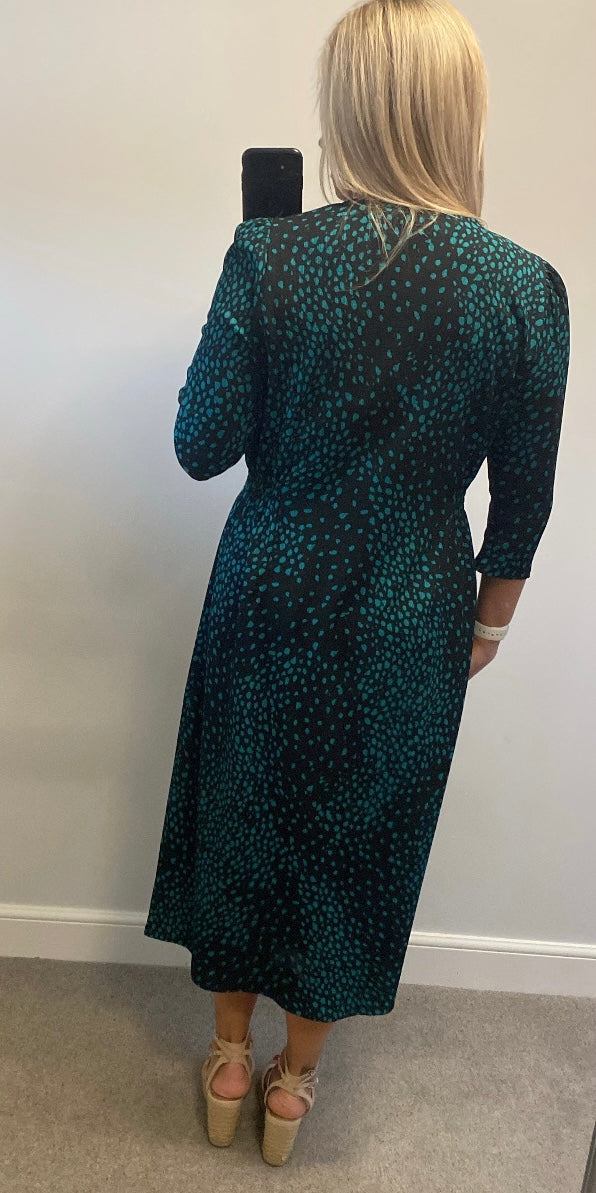 M&co black and green print dress size 16