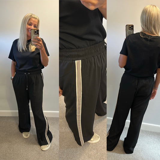 Next black and grey pin stripe wide leg trousers size 16 brand new without tags
