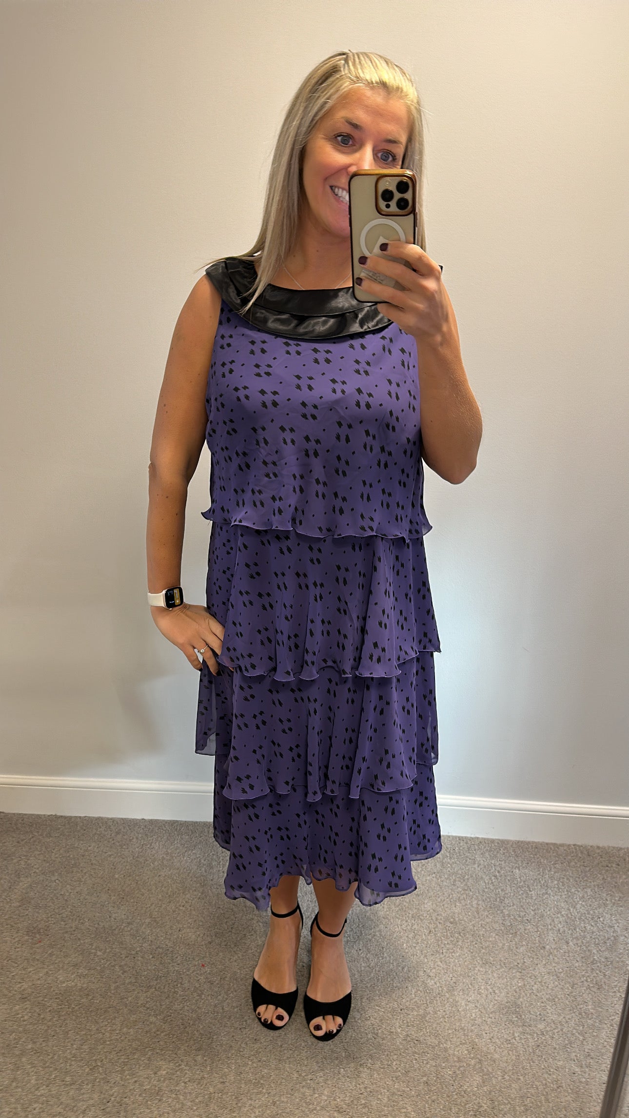 Jacques vert purple and black tiered dress size 18