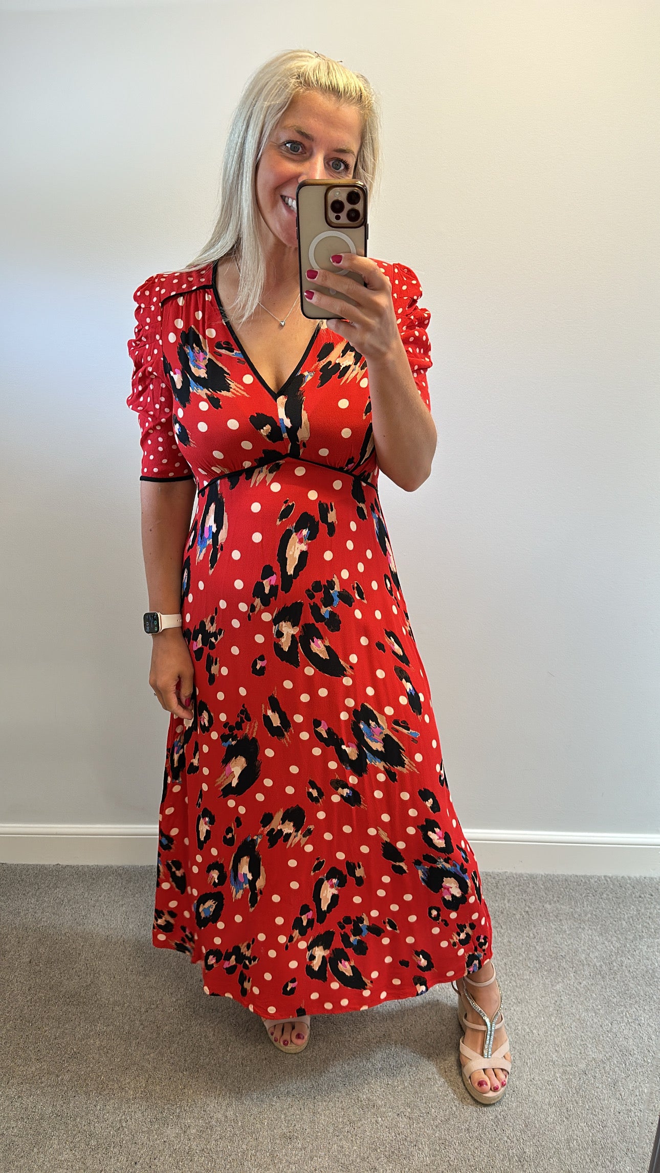 Red polka dot dress one size fitting upto size 16