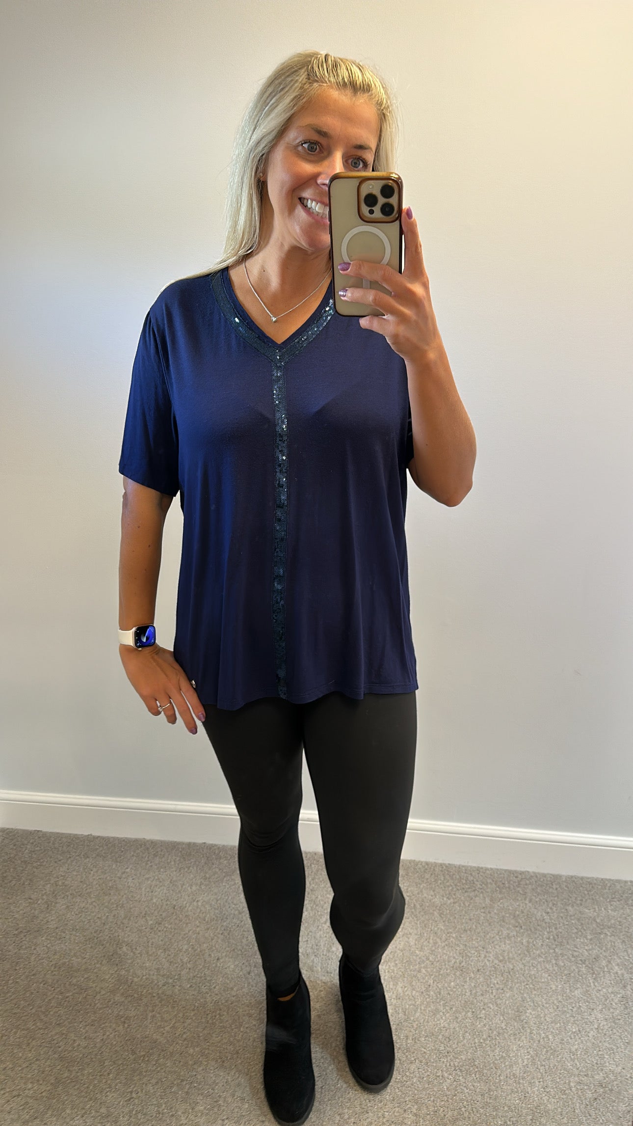 Marble navy sequin top size 4 (UK 18)