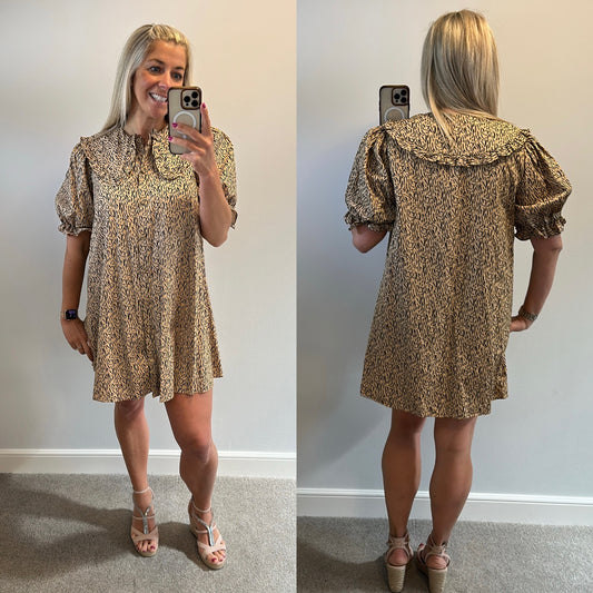 River Island beige print dress would fit up to size 14
