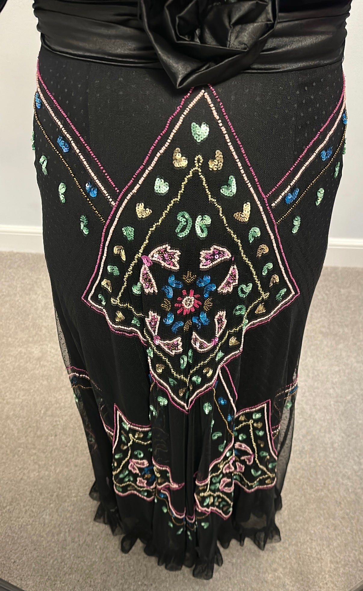 Monsoon black velvet embellished sequin sparkly dress size 14