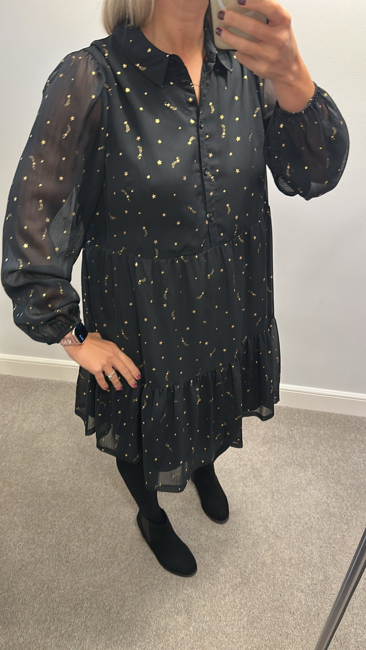M&S collection black and gold star dress size 16