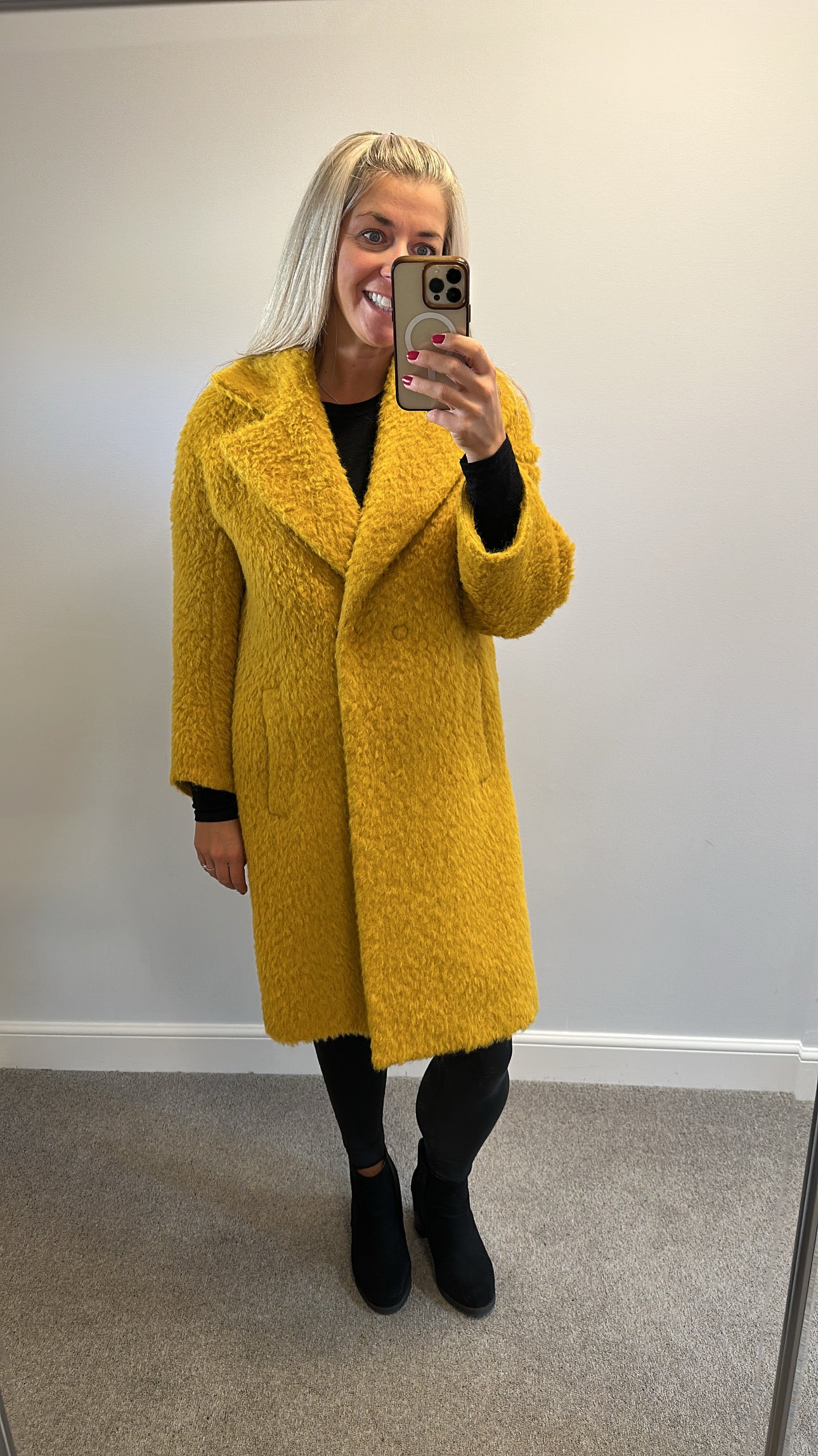 Beatrice mustard yellow wool coat size M would fit upto size 14