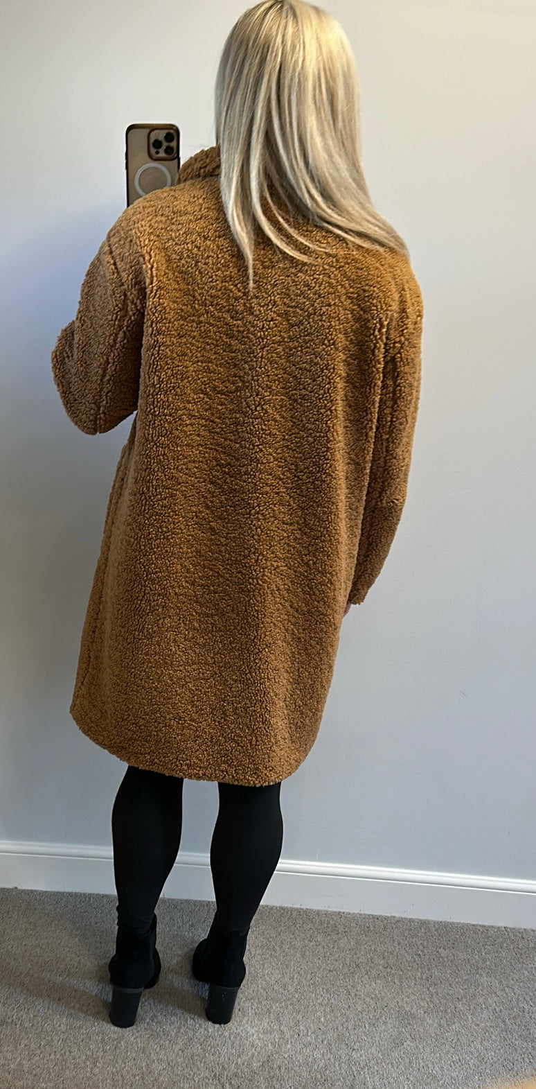 John Lewis any day brown teddy coat size L would fit upto size 14