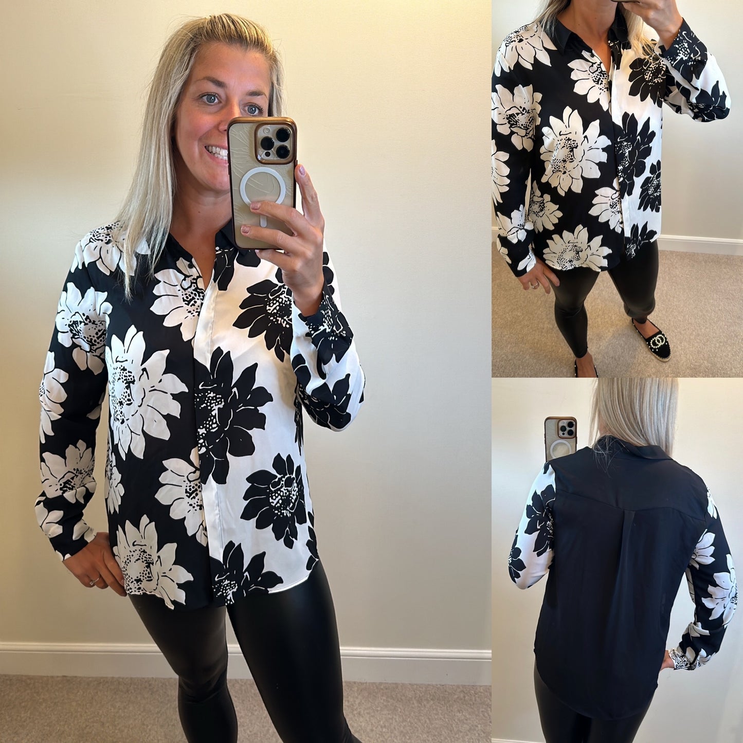 Next white / black floral shirt size 14