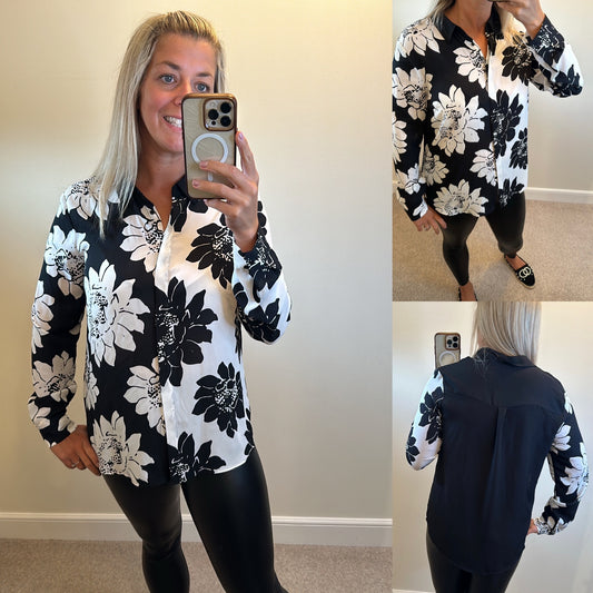 Next white / black floral shirt size 14