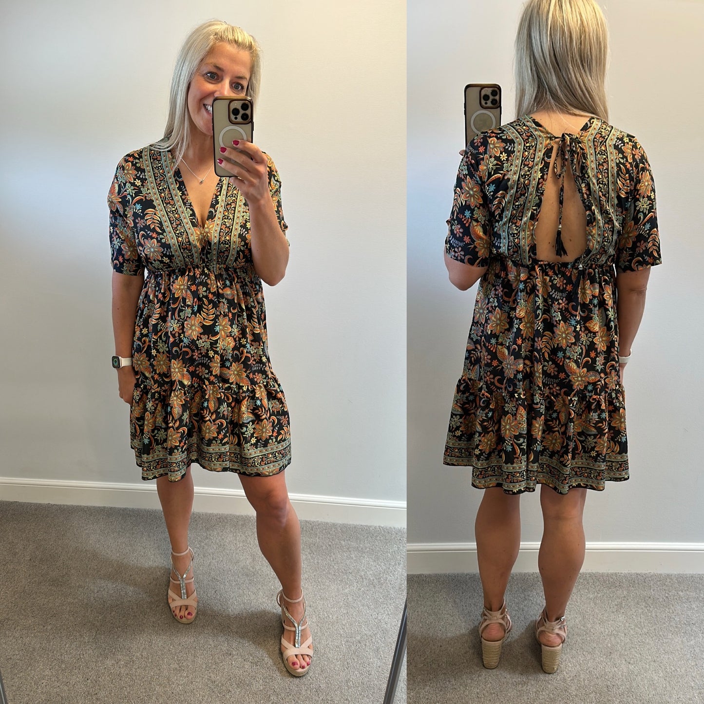 Made with love Black floral dress one size fitting upto size 14