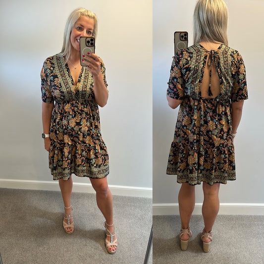 Made with love Black floral dress one size fitting upto size 14