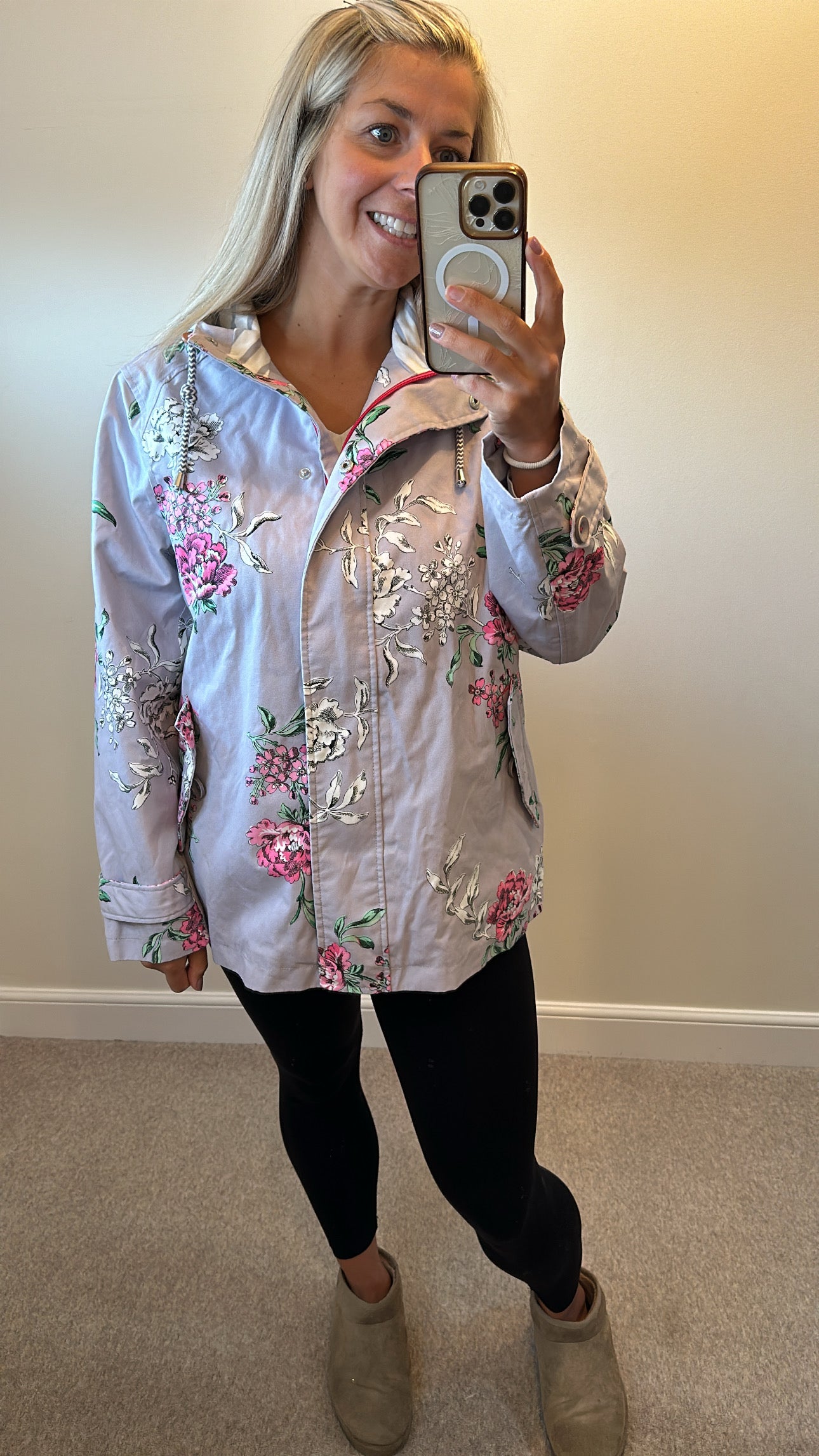 Joules grey floral waterproof jacket size 16