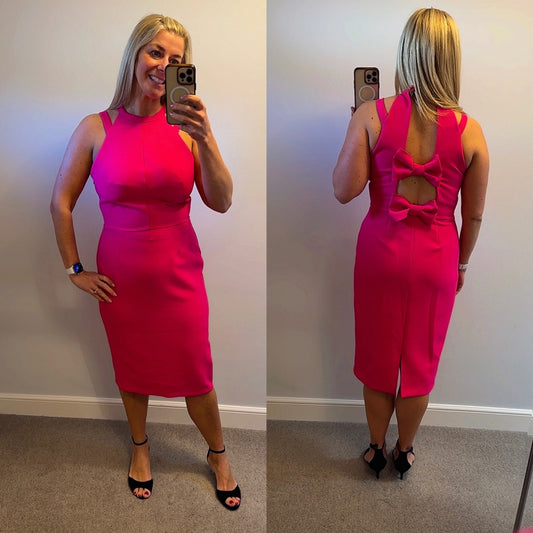 River island pink midi bow dress brand new with tags size 14