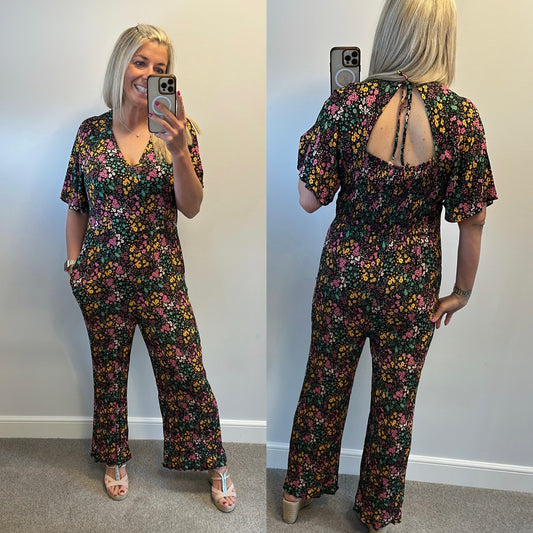 Oliver Bonas black floral jumpsuit size 12