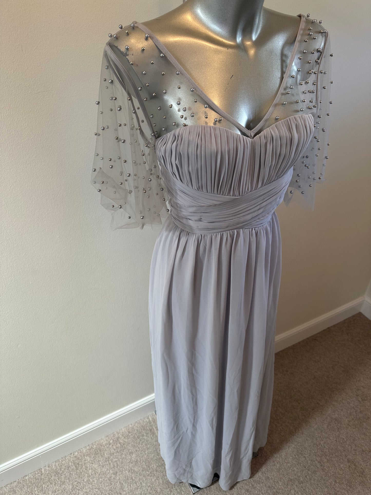 Little Mistress light grey pearl embellished dress size 12