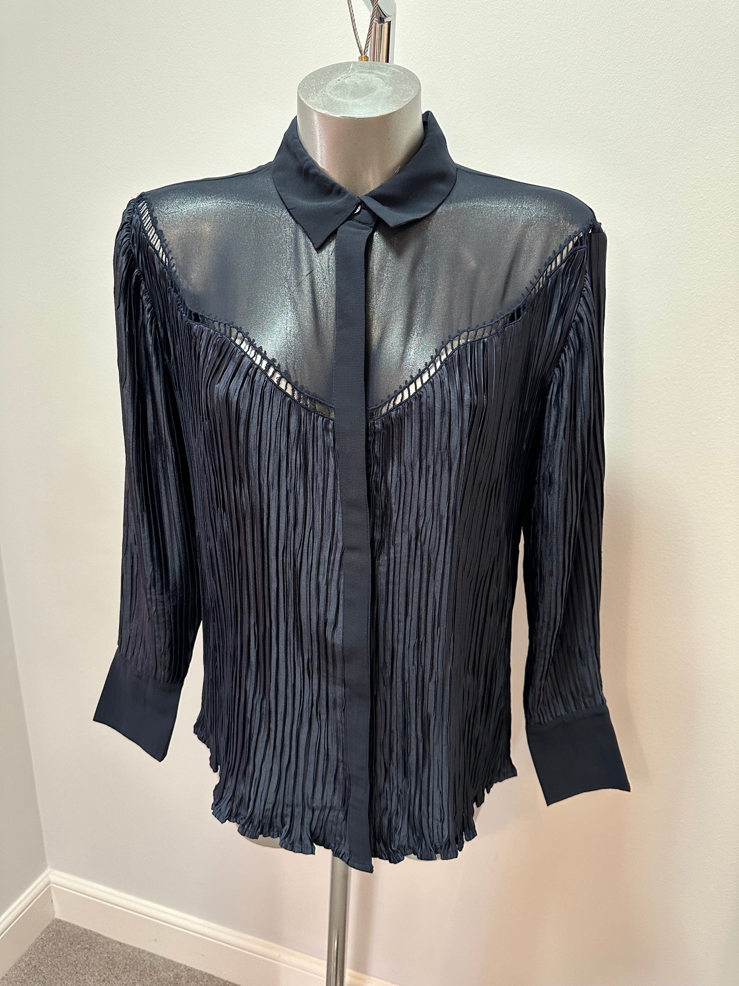 French connection navy ruffle shirt size S would fit upto size 12