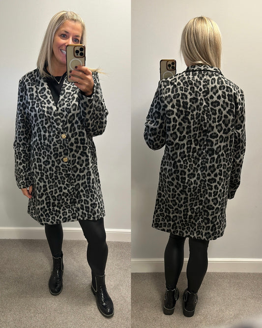 Grey animal print blazer jacket one size fitting upto size 22 brand new without tags