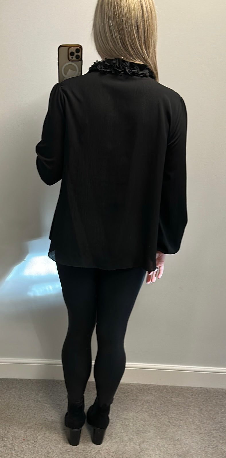 River island black blouse with ruffle collar size 16