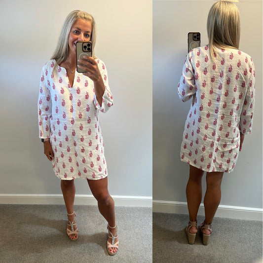 East white and pink print dress size 16