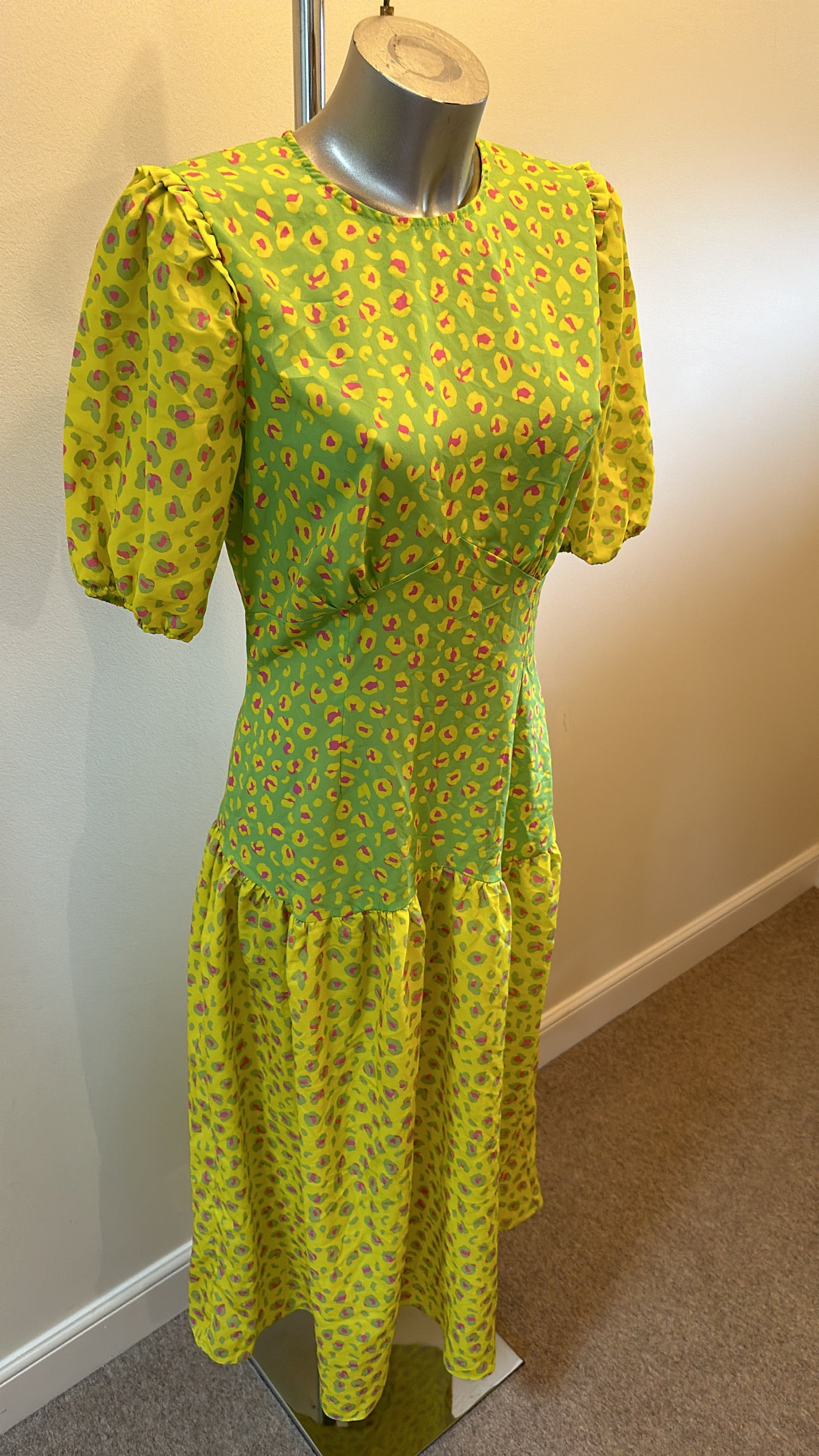 Never fully dressed yellow / green print dress size 12