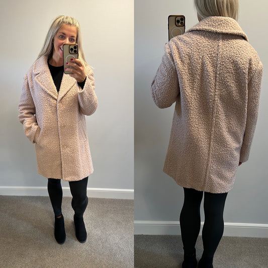 Oasis pink teddy coat size M would fit upto size 14 brand new with tags RRP £90