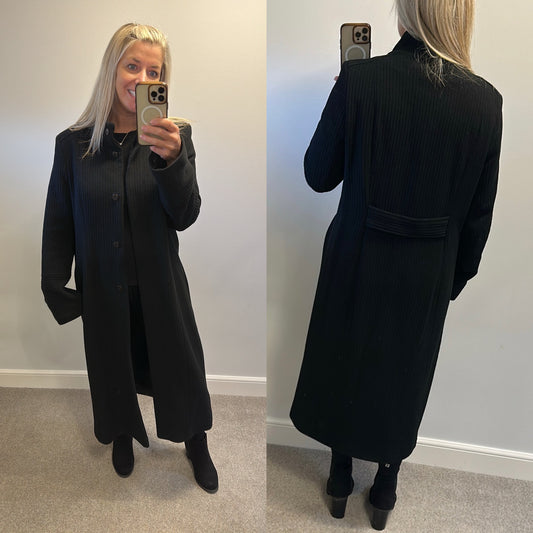 Laura Ashley long black wool lined jacket size 18