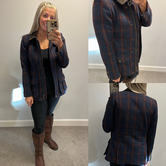 Joules navy field checked coat size 10
