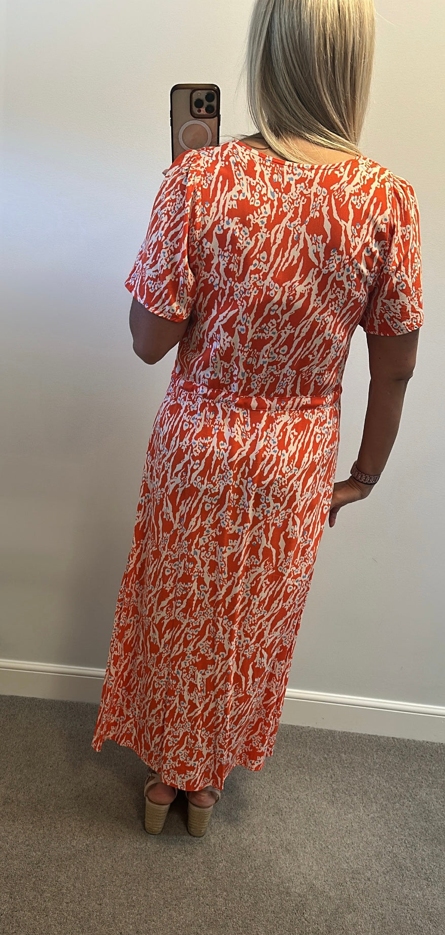 ICHI Orange print summer dress size 14