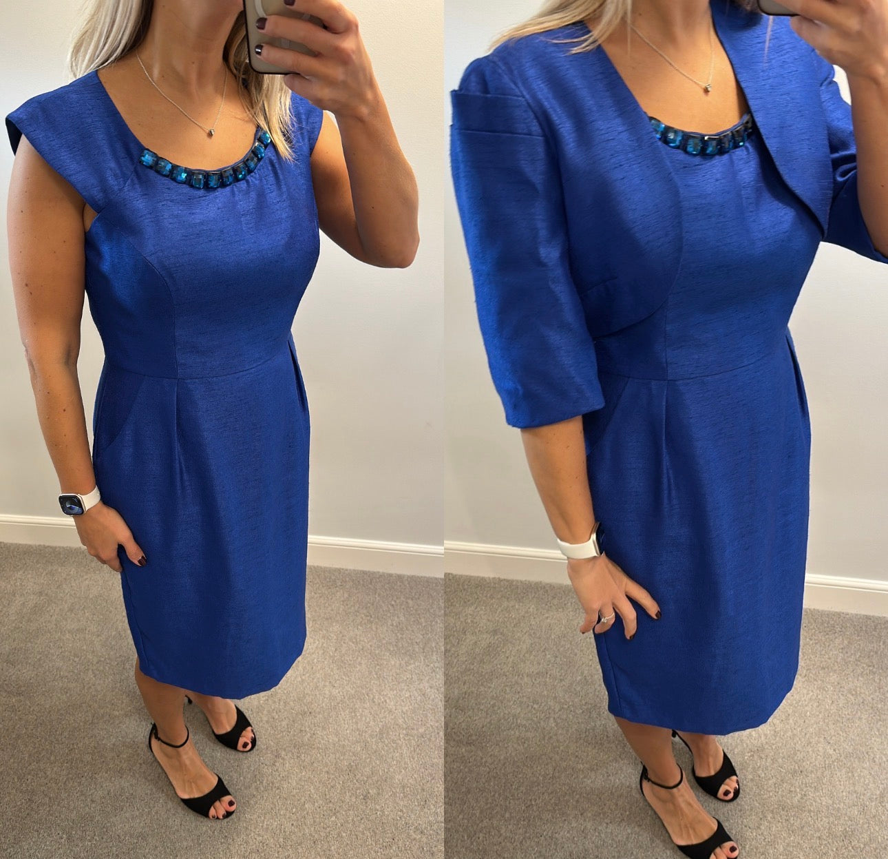 Michaela Louisa blue beaded collar dress and bolero size 16