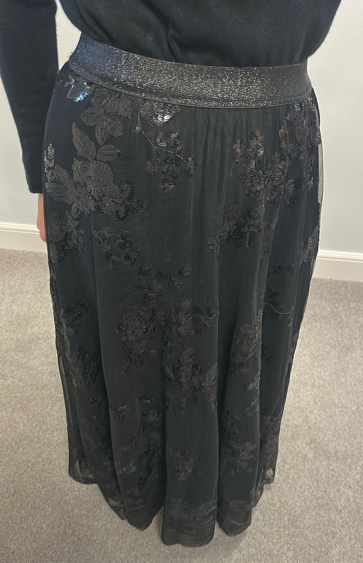 Next black sequin tulle maxi skirt size 14R