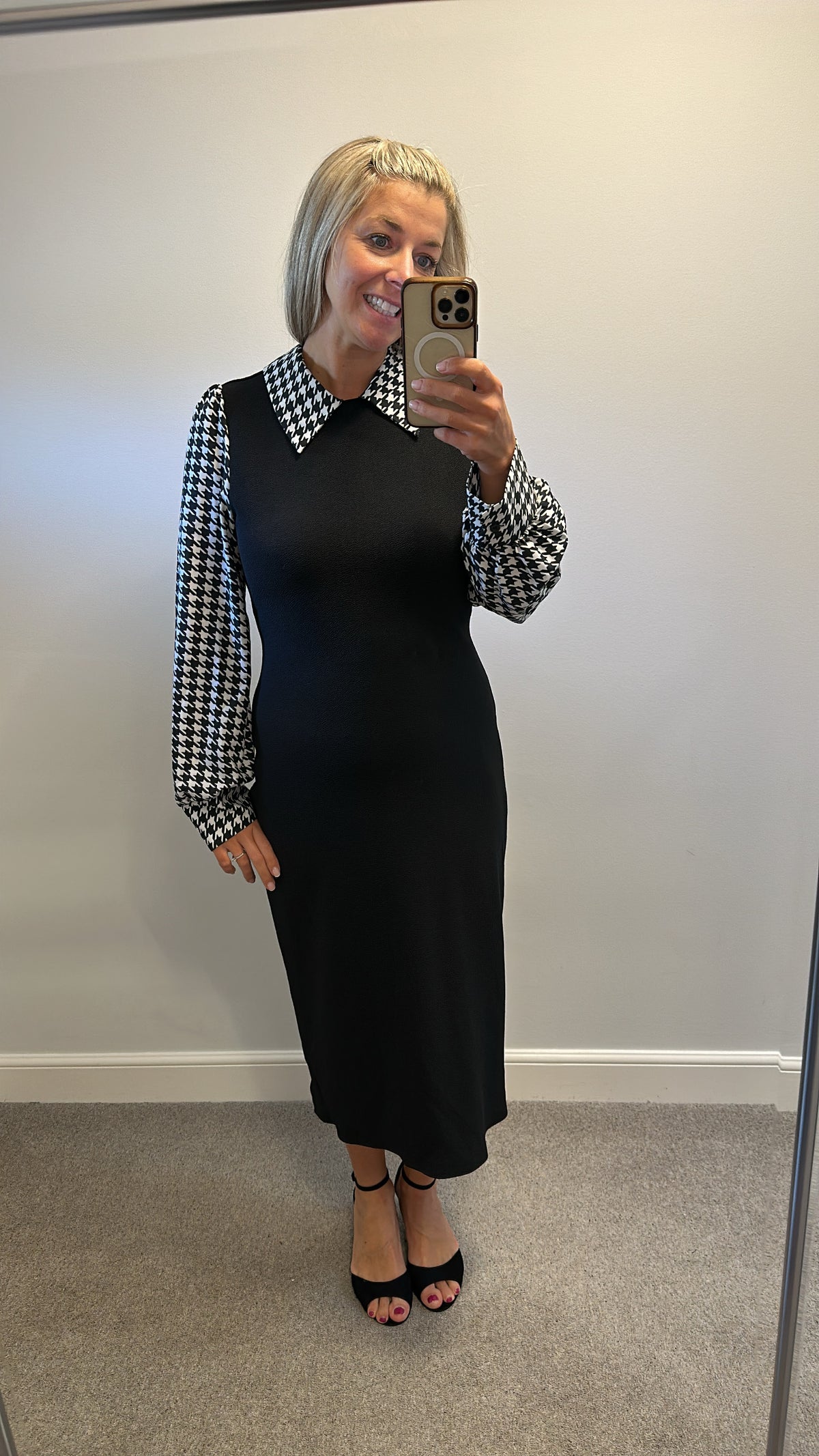 Black dog tooth midi dress one size fitting upto size 14